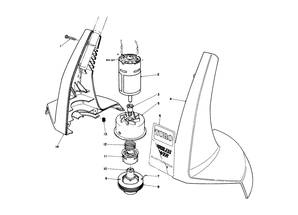 Motor And Housing Assembly Diagram and Parts List for 51770 1000001 - 1999999 Toro Trimmer