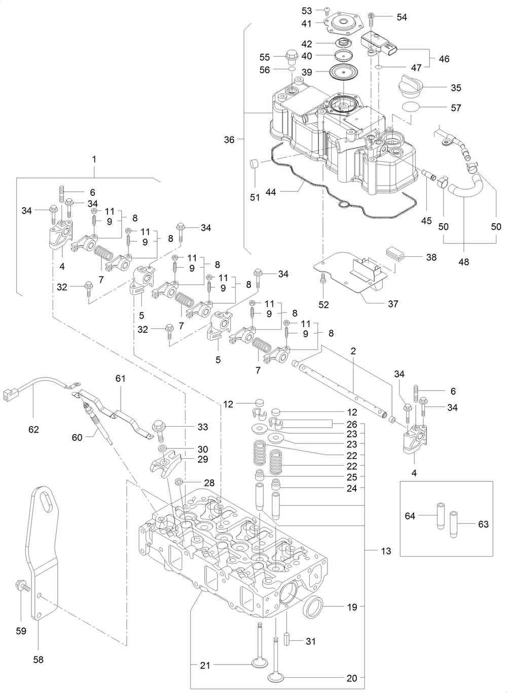 Cylinder Head And Cover Assembly Diagram and Parts List for 74072 403226744-404399999 Toro Lawn Mower