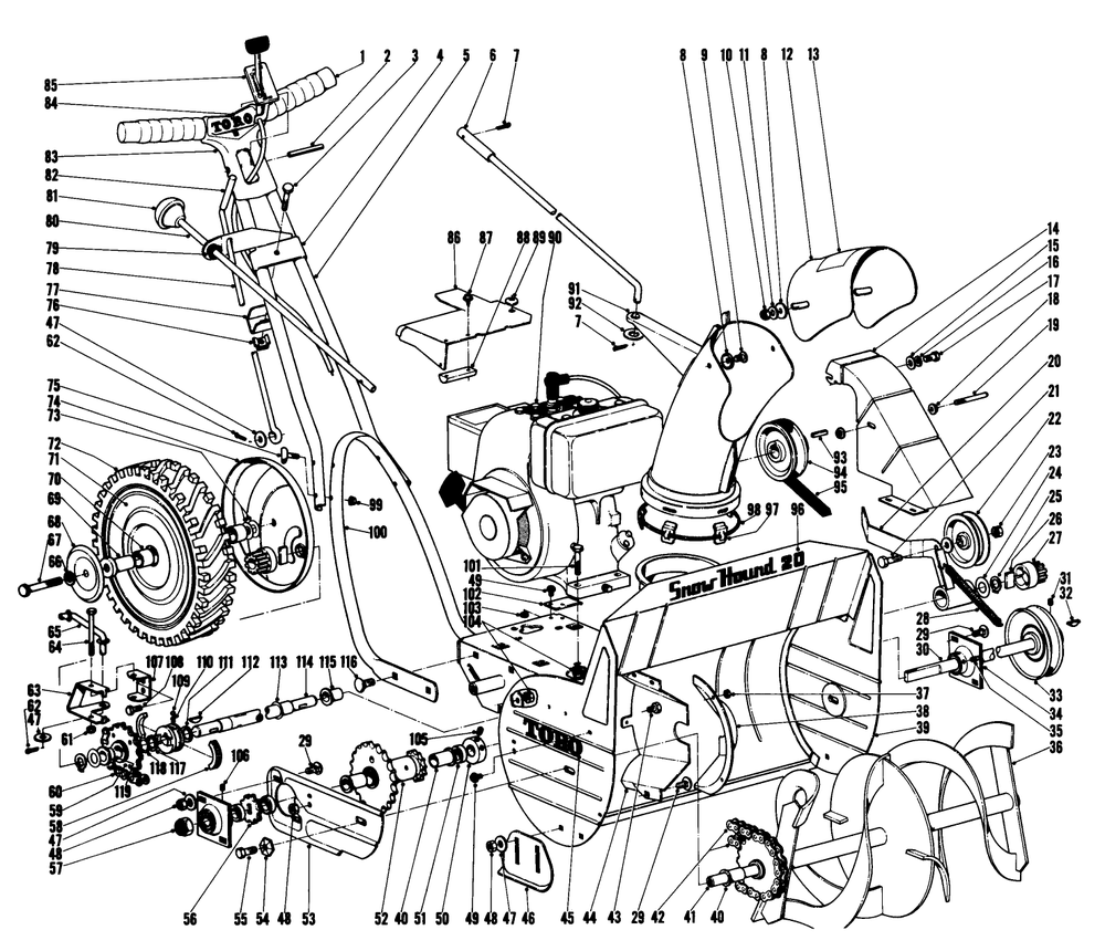 Snow Hound-20" Snow Thrower Diagram and Parts List for 31301 8000001 - 8999999 Toro Snow Blower