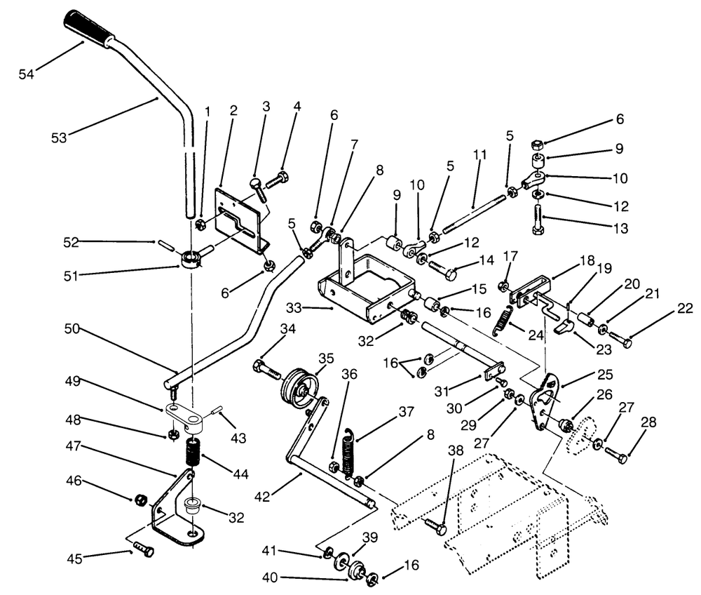 Clutch, Brake & Speed Control Linkage Diagram and Parts List for 73520 5900001 - 5900177 Toro Lawn Tractor