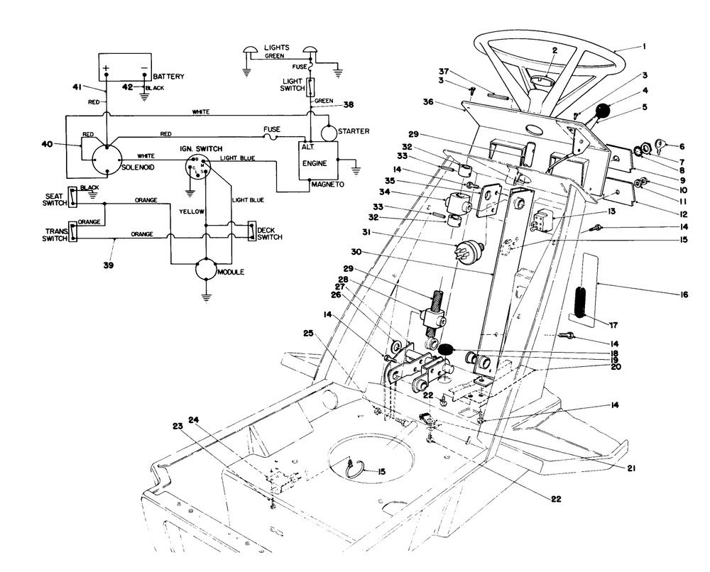 Steering Wheel & Dash Assembly Diagram and Parts List for 57357 1000001 - 1999999 Toro Lawn Tractor