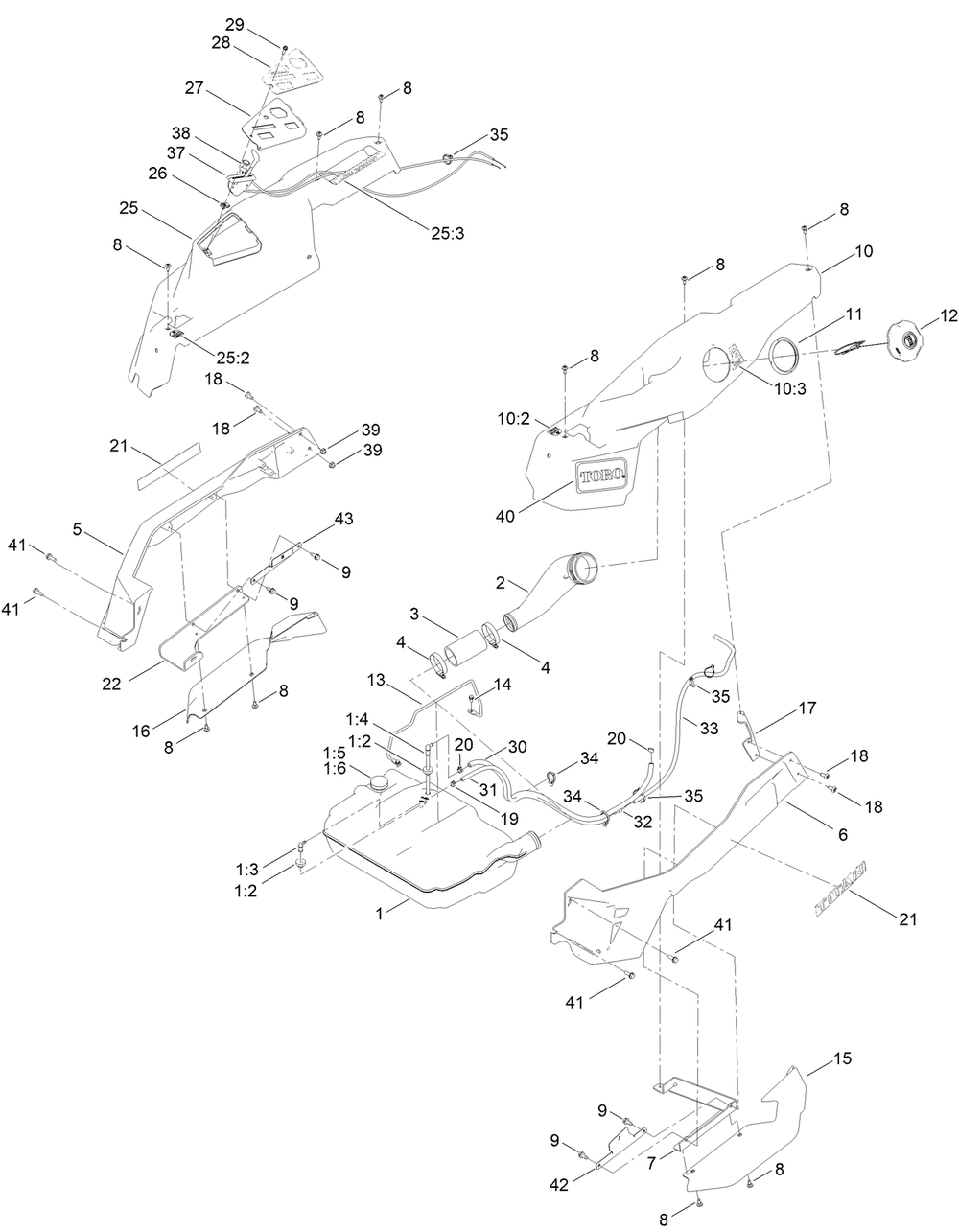 Styling Pod Assembly Diagram and Parts List for 76411 417265516 - 417299999 Toro Lawn Tractor