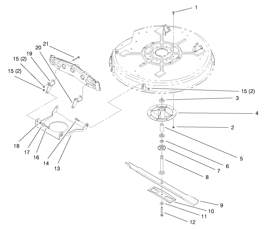 Spindle & Blade Assembly Diagram and Parts List for 71189 7900001 - 7999999 Toro Lawn Tractor
