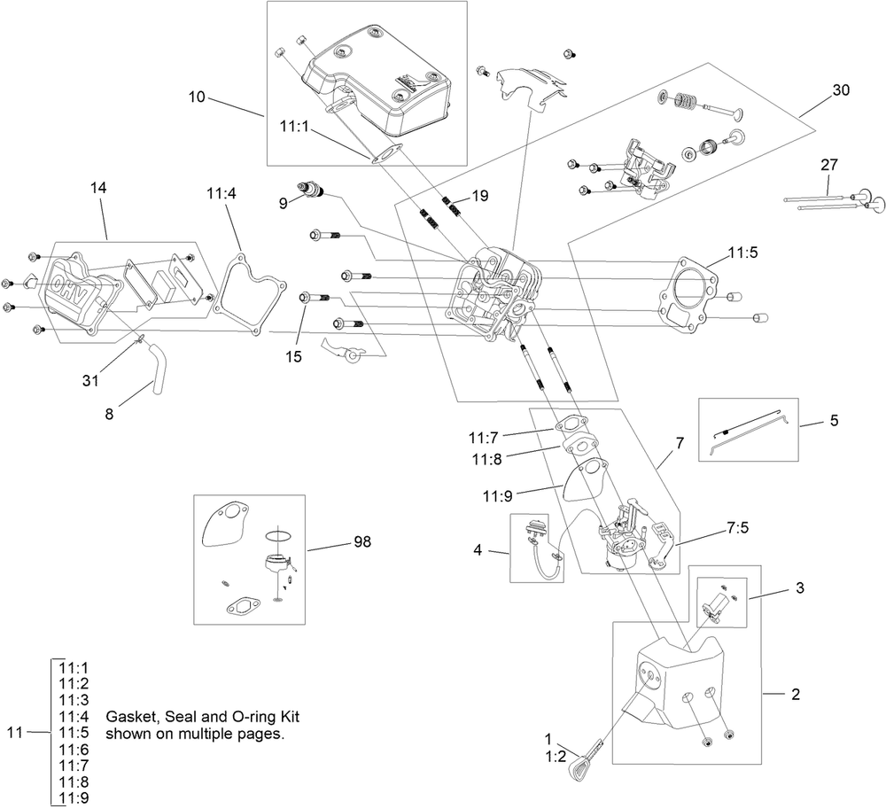 Engine Assembly No. 1 Diagram and Parts List for 38474 400000000 - 412699999 Toro Snow Blower