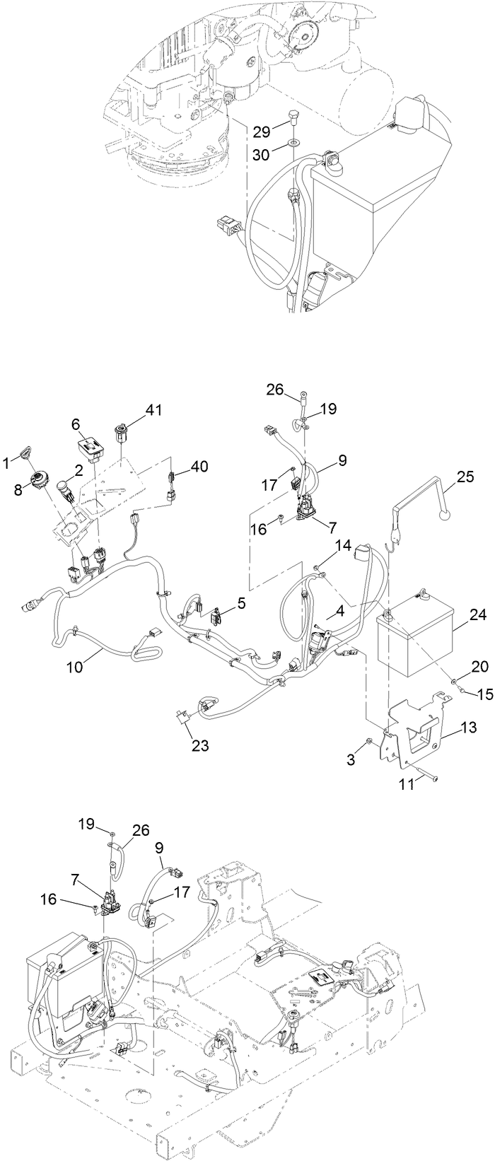 Electrical System Assembly Diagram and Parts List for 77284 410200000-411582569 Toro Lawn Tractor