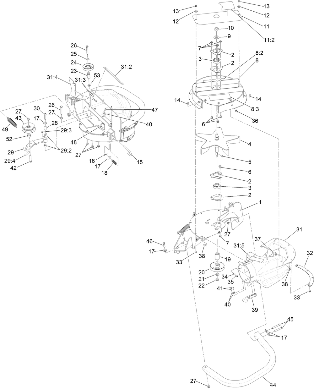 Blower Assembly Diagram and Parts List for 78466 400000000-411599999 Toro Lawn Tractor