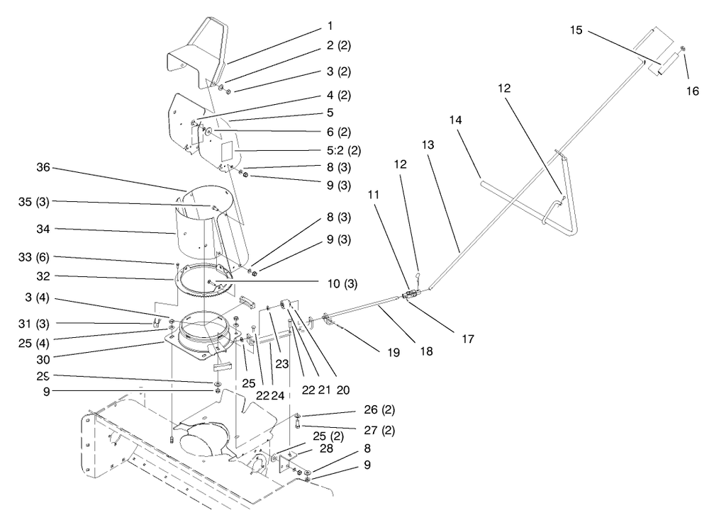 Chute & Rotation Assembly Diagram and Parts List for 79365 8900001 - 8999999 Toro Lawn Tractor