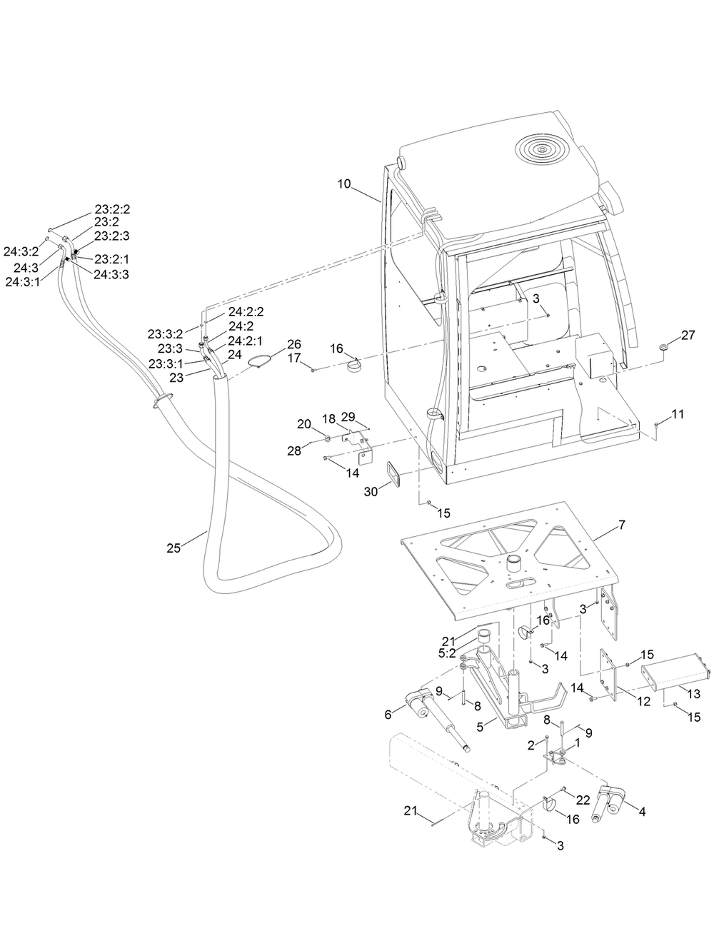Operator Cab Assembly No. 1 Diagram and Parts List for 23823W 316000001 - 316999999 Toro Lawn Tractor Accessories