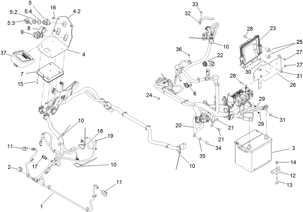 Electrical Assembly Diagram and Parts List for 72096 408851917-408863599 Toro Lawn Tractor