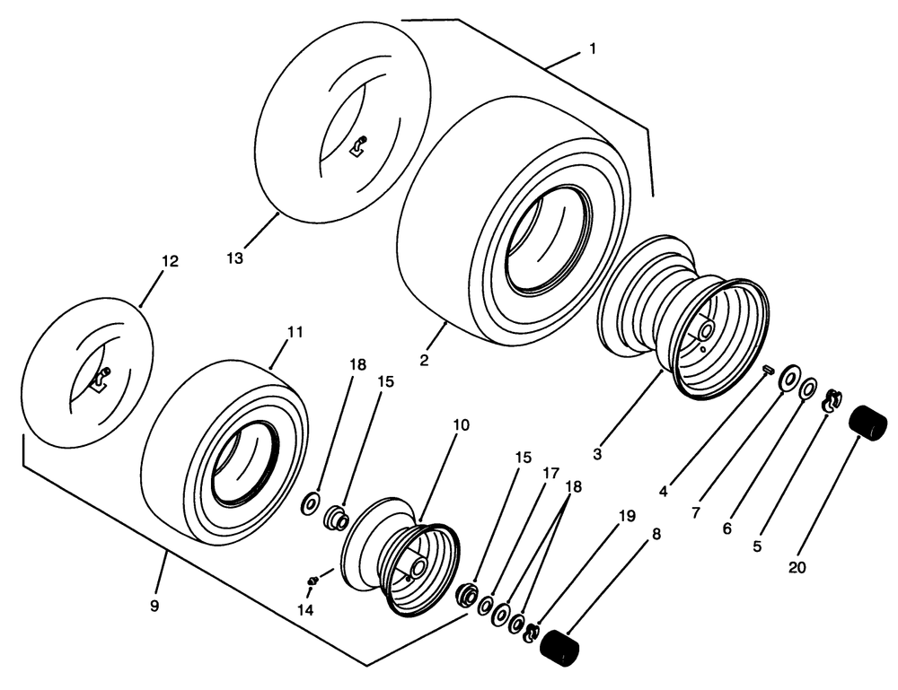 Wheels & Tires Assembly Diagram and Parts List for 74041 39000001 - 39999999 Toro Lawn Tractor