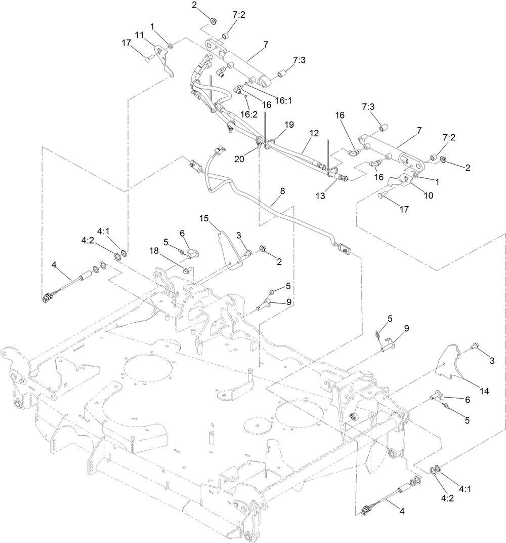 Folding Deck Hydraulic Assembly Diagram and Parts List for 74096 400000000-403247446 Toro Lawn Tractor