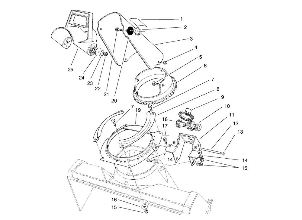 Discharge Chute Assembly Diagram and Parts List for 38436 7900001 - 7999999 Toro Snow Blower
