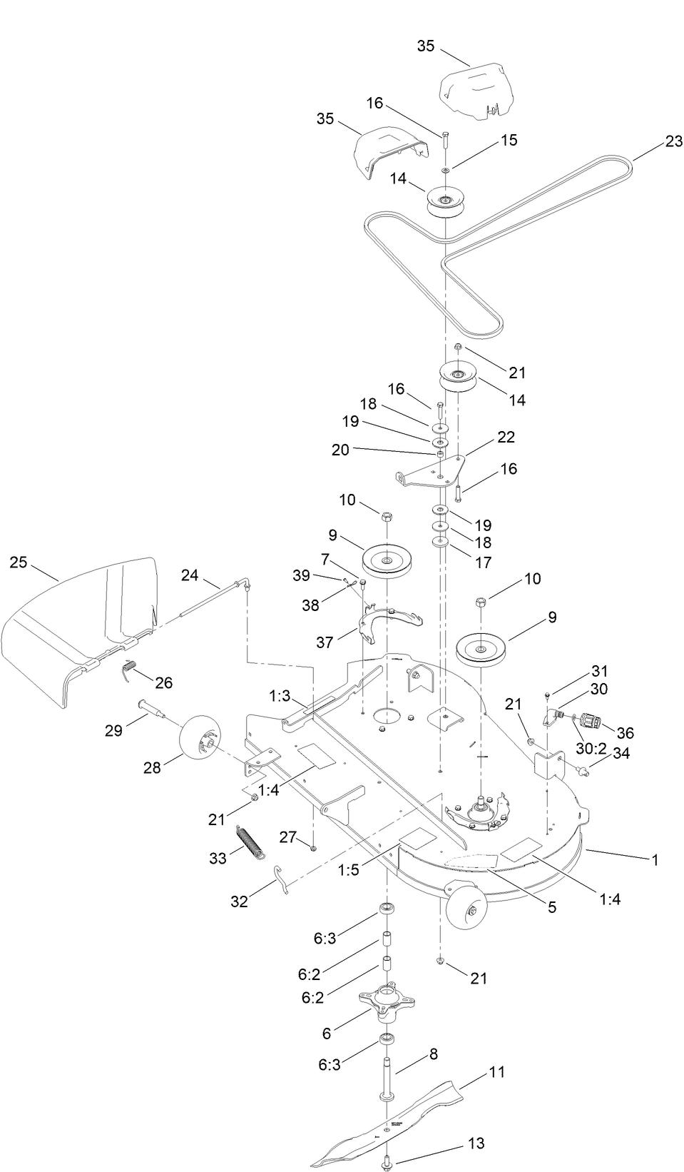 42in Deck And Decal Assembly Diagram and Parts List for 75747 412500000 - 412599999 Toro Lawn Tractor