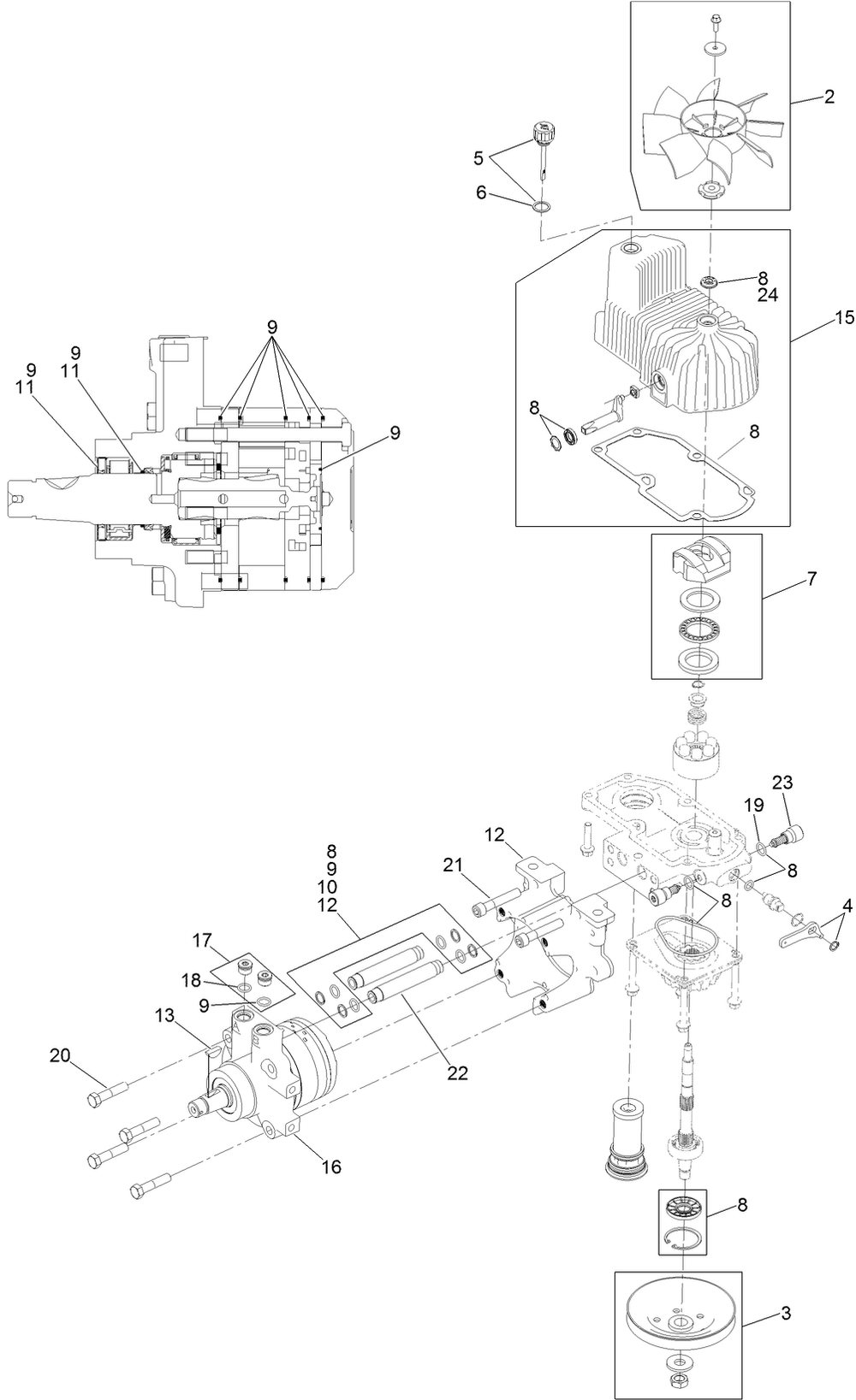 Lh Hydro Assembly Diagram and Parts List for 74930 402090000-403319738 Toro Lawn Mower