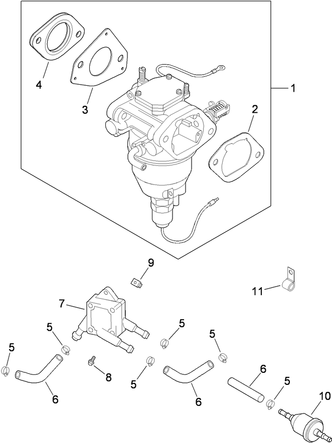Fuel System Assembly 1 Diagram and Parts List for 74901 (290000001-290999999)(2009) Toro Lawn Mower