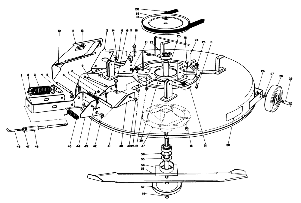 Mower Assembly Diagram and Parts List for 56150 7000001 - 7999999 Toro Lawn Tractor