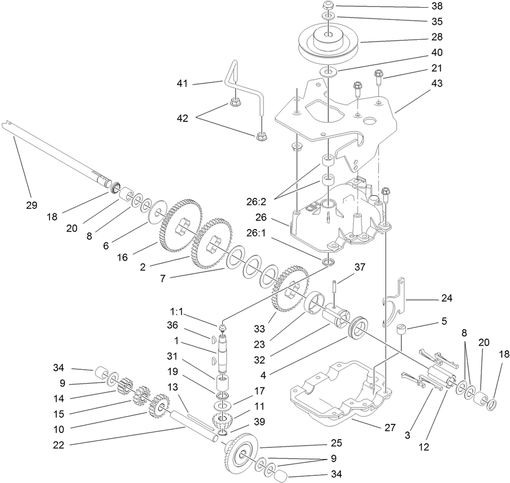 Gear Case Assembly Diagram and Parts List for 22203TE (312000001-312999999)(2012) Toro Lawn Mower