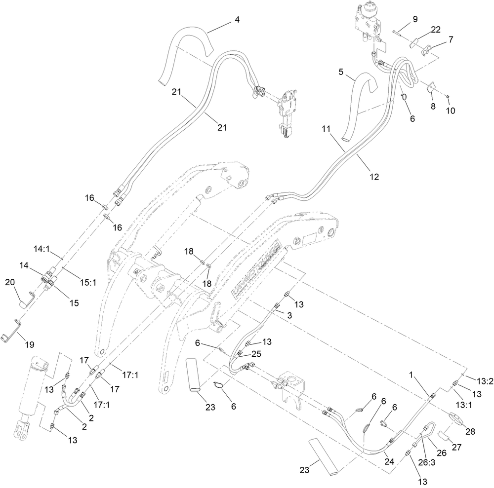 Loader Hydraulic Assembly Diagram and Parts List for 22328 412438203 - 412899999 Toro Lawn Tractor Accessories