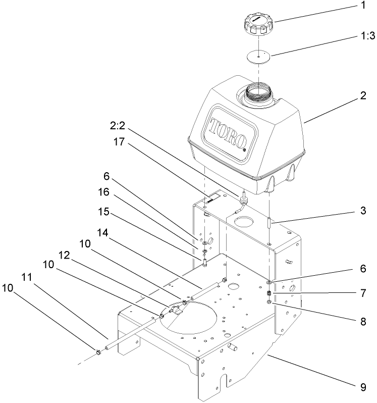 Frame And Fuel Tank Assembly Diagram and Parts List for 30314TE (260000001-260999999)(2006) Toro Lawn Mower