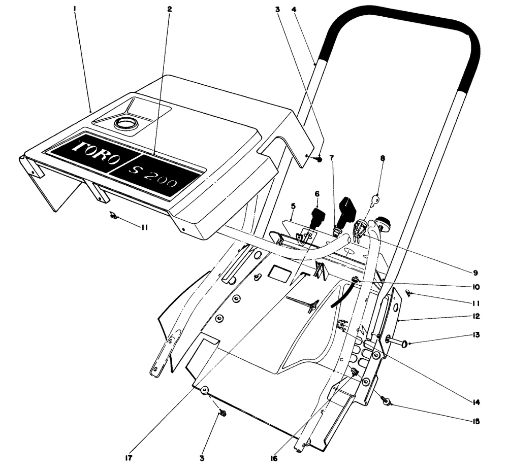 Shroud & Handle Assembly Diagram and Parts List for 38232 5000001 - 5999999 Toro Snow Blower
