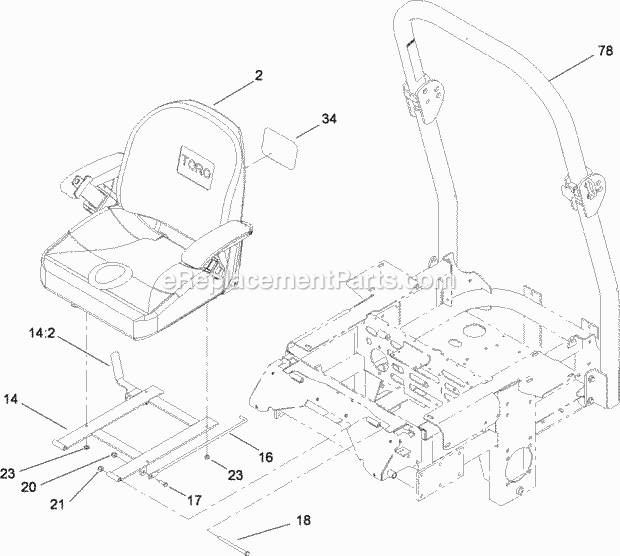 Seat And Roll-Over Protection System Assembly Diagram and Parts List for 74282 280000001-280999999 Toro Lawn Mower