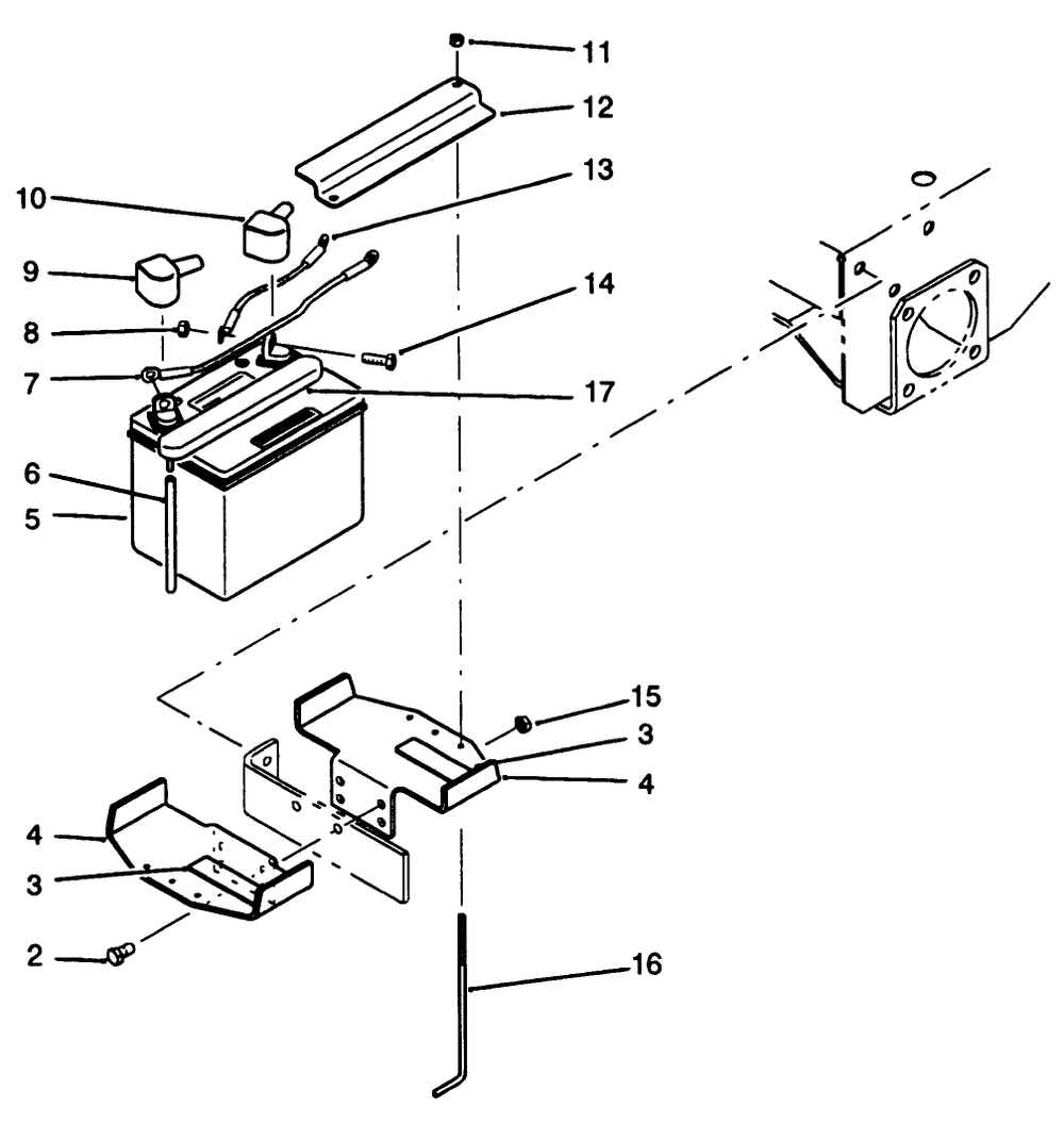 Battery Assembly Diagram and Parts List for 30180 390001 - 399999 Toro Lawn Tractor Accessories