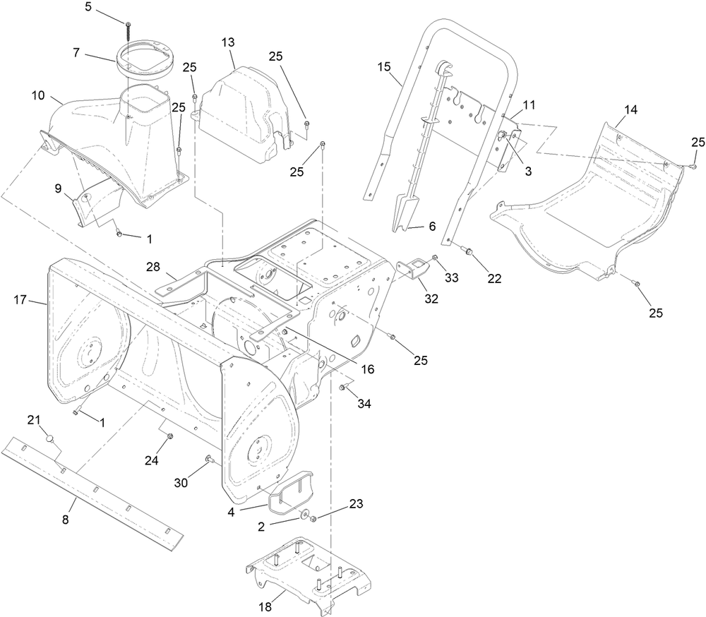 Frame And Housing Assembly Diagram and Parts List for 38812 409000000 - 411499999 Toro Snow Blower