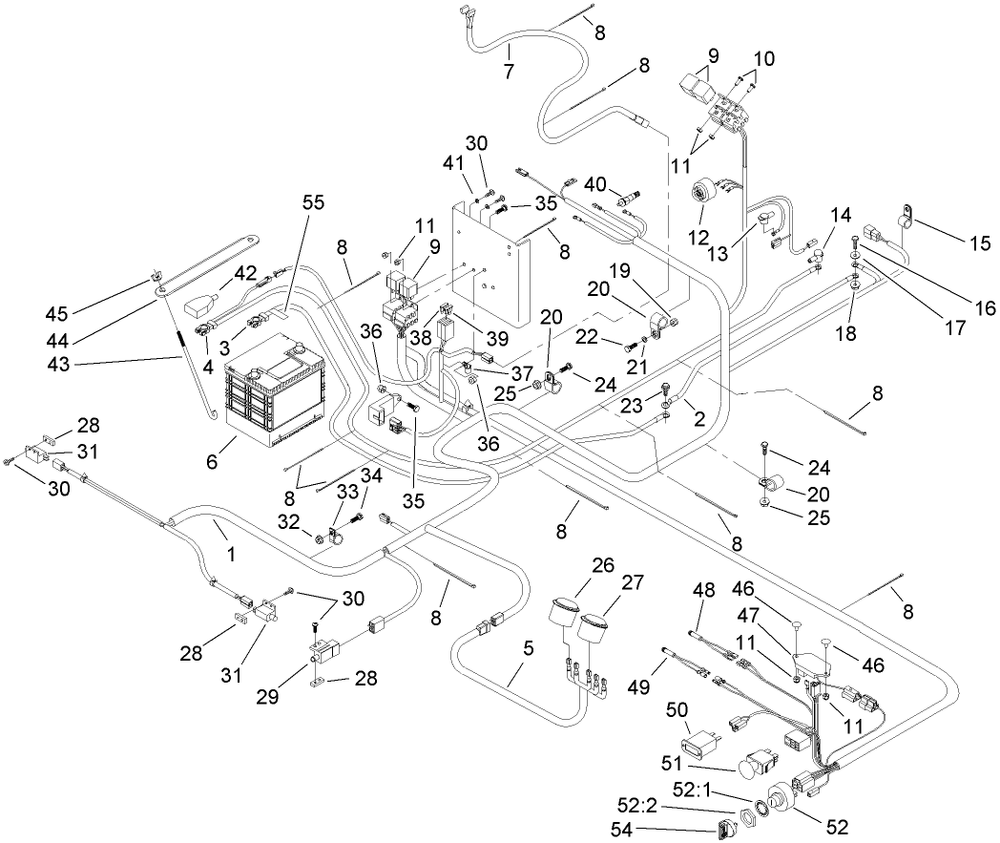 Electrical Assembly Diagram and Parts List for 74281TE (270000001-270000300)(2007) Toro Lawn Tractor