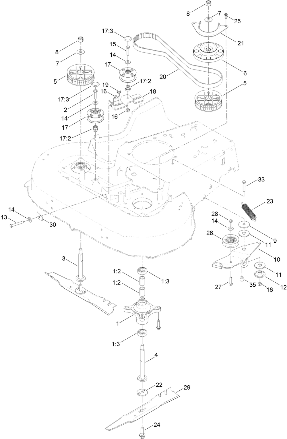 Spindle And Blade Assembly Diagram and Parts List for 20978 400000000 - 402099999 Toro Lawn Mower