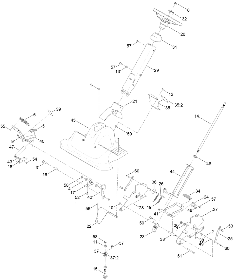 Steering Column Assembly Diagram and Parts List for 74785 400000000 - 999999999 Toro Lawn Tractor
