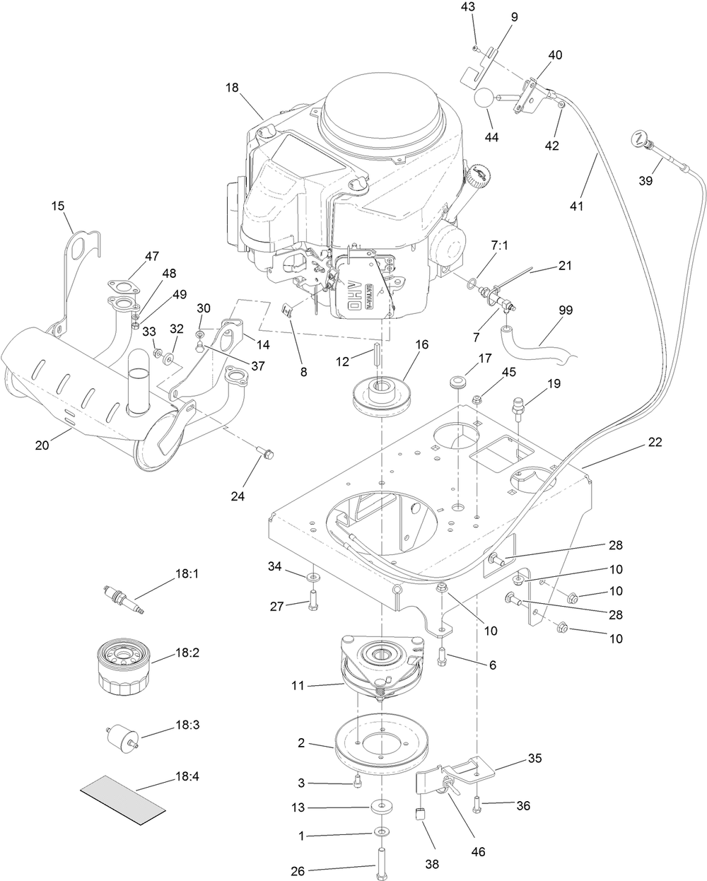 Engine Assembly Diagram and Parts List for 74534TE 413000000 - 417999999 Toro Lawn Tractor
