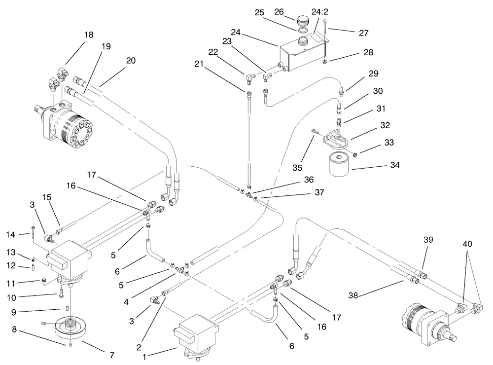 Hydraulic System Assembly Diagram and Parts List for 74173 (200000001-200999999)(2000) Toro Lawn Mower