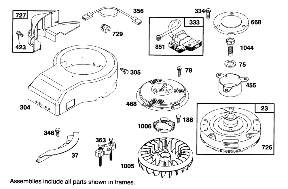 Engine Briggs & Stratton Model 28m707-0122-01 Diagram and Parts List for 71213 59000001 - 59100000 Toro Lawn Tractor