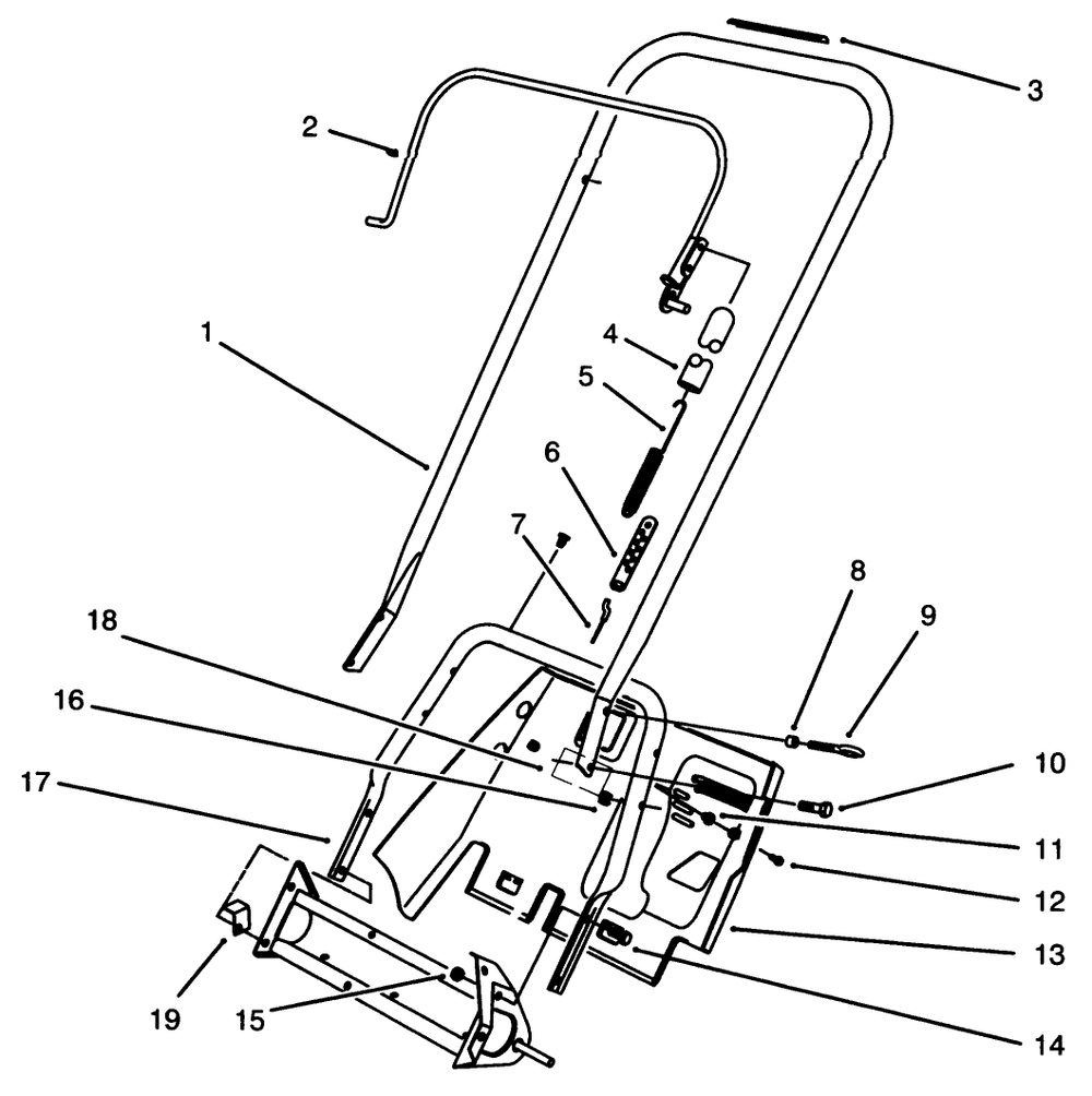 Handle Assembly Diagram and Parts List for 38196 5900001 - 5999999 Toro Snow Blower