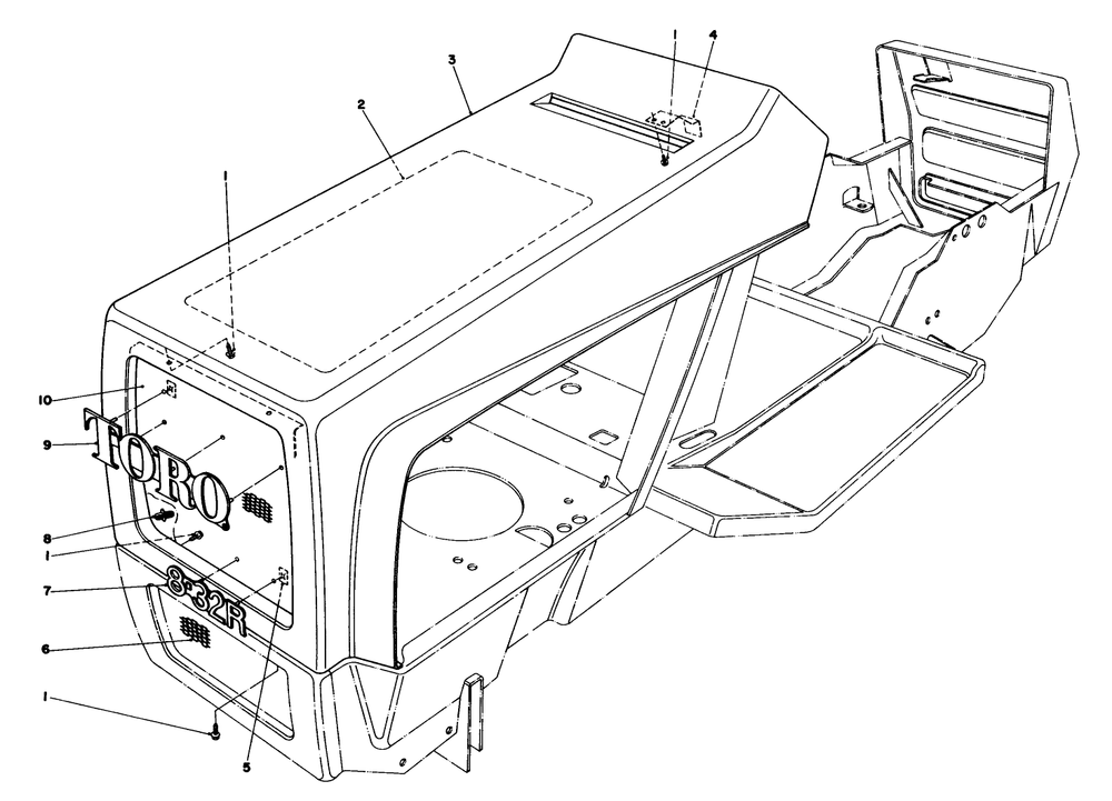 Hood Assembly Diagram and Parts List for 57375 9000001 - 9999999 Toro Lawn Tractor