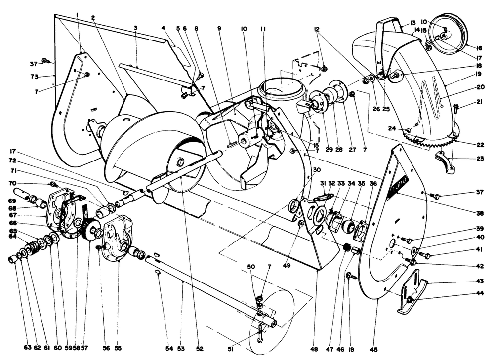 Auger Assembly Diagram and Parts List for 38085 3000001 - 3999999 Toro Snow Blower