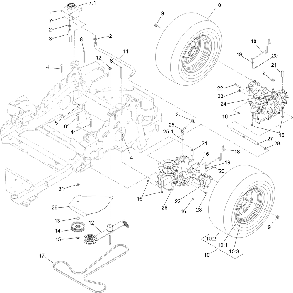 Hydro Drive System Assembly Diagram and Parts List for 74145 (316000001-316999999)(2016) Toro Lawn Mower