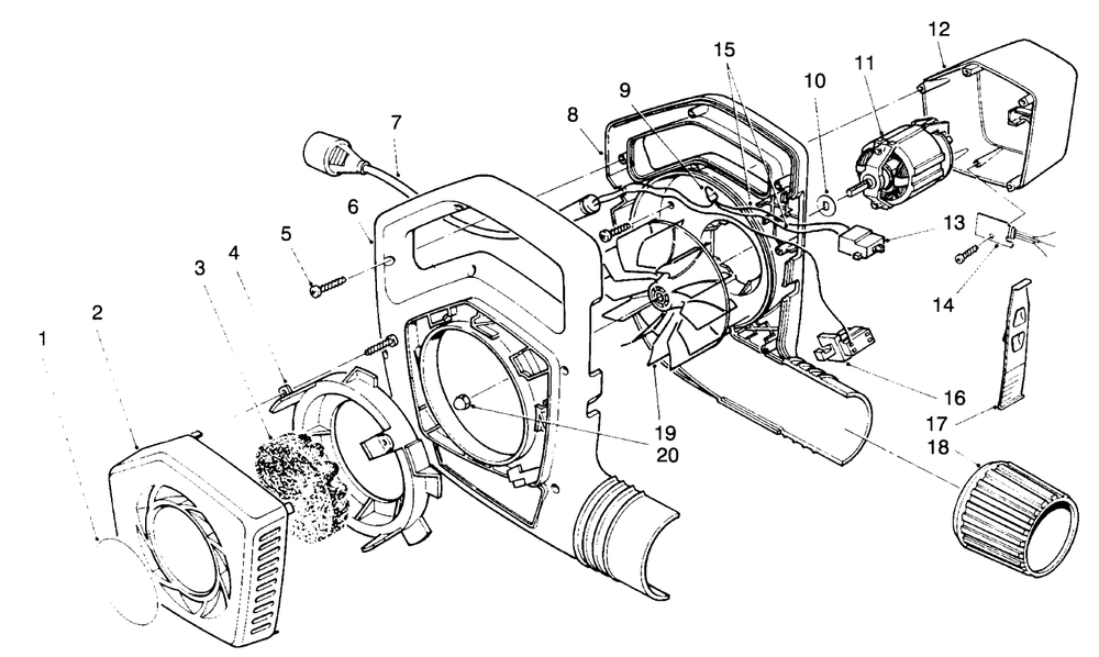 Blower Assembly Diagram and Parts List for 51576 39000001 - 39999999 Toro Leaf Blower / Vacuum