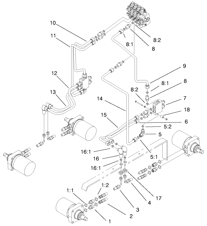 Hydraulic Motors Assembly Diagram and Parts List for 22305 990001 - 991007 Toro Lawn Tractor Accessories