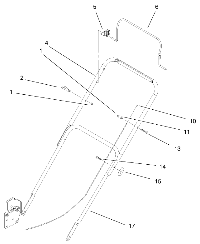 Handle & Controls Assembly Diagram and Parts List for 20010 9900001 - 9999999 Toro Lawn Mower