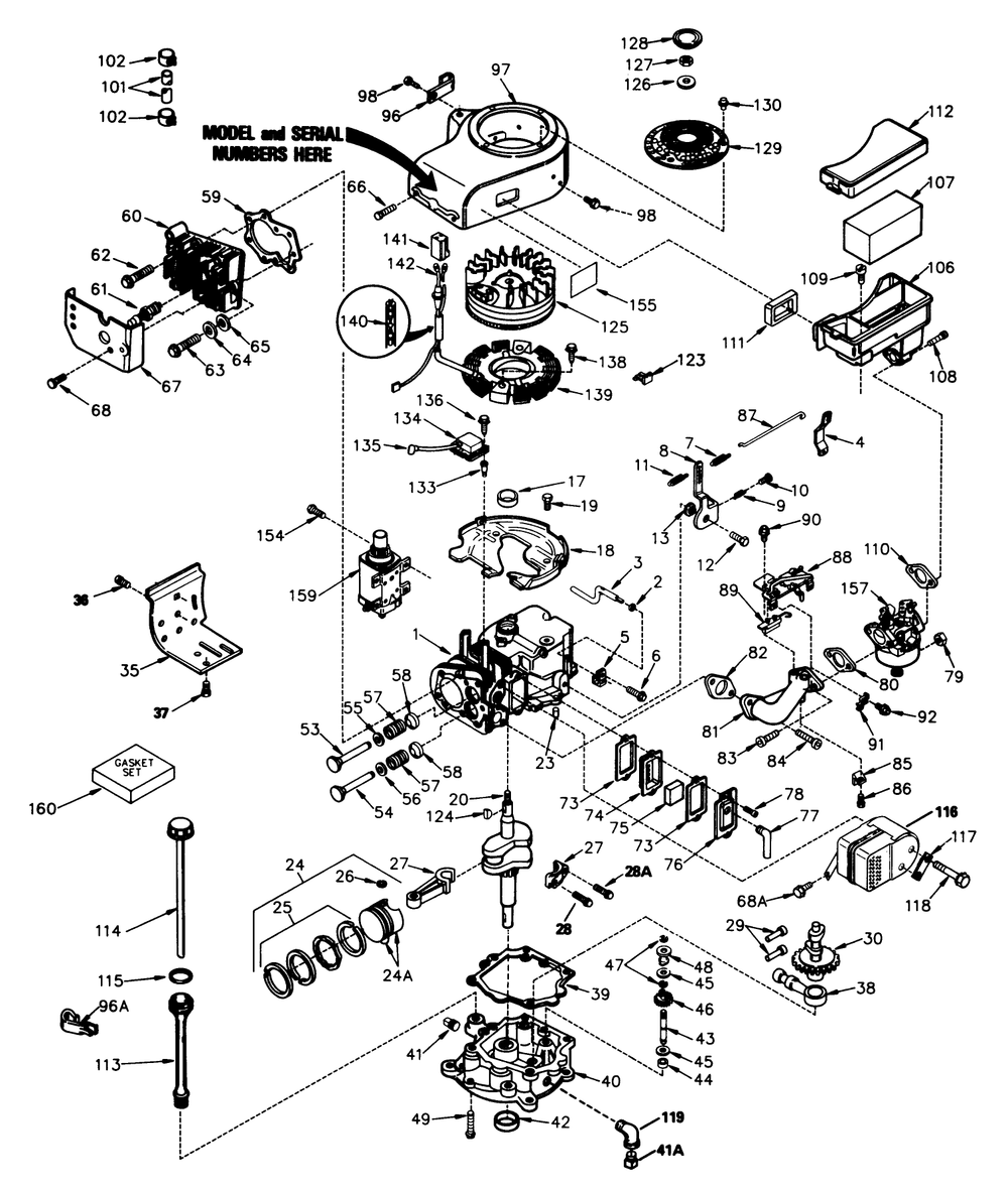 Engine Tecumseh Model Tvm-195-150180 Diagram and Parts List for 56127 8000001 - 8999999 Toro Lawn Tractor