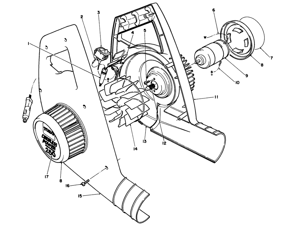 Blower Housing & Motor Assembly Diagram and Parts List for 51790 0000001 - 0999999 Toro Leaf Blower / Vacuum