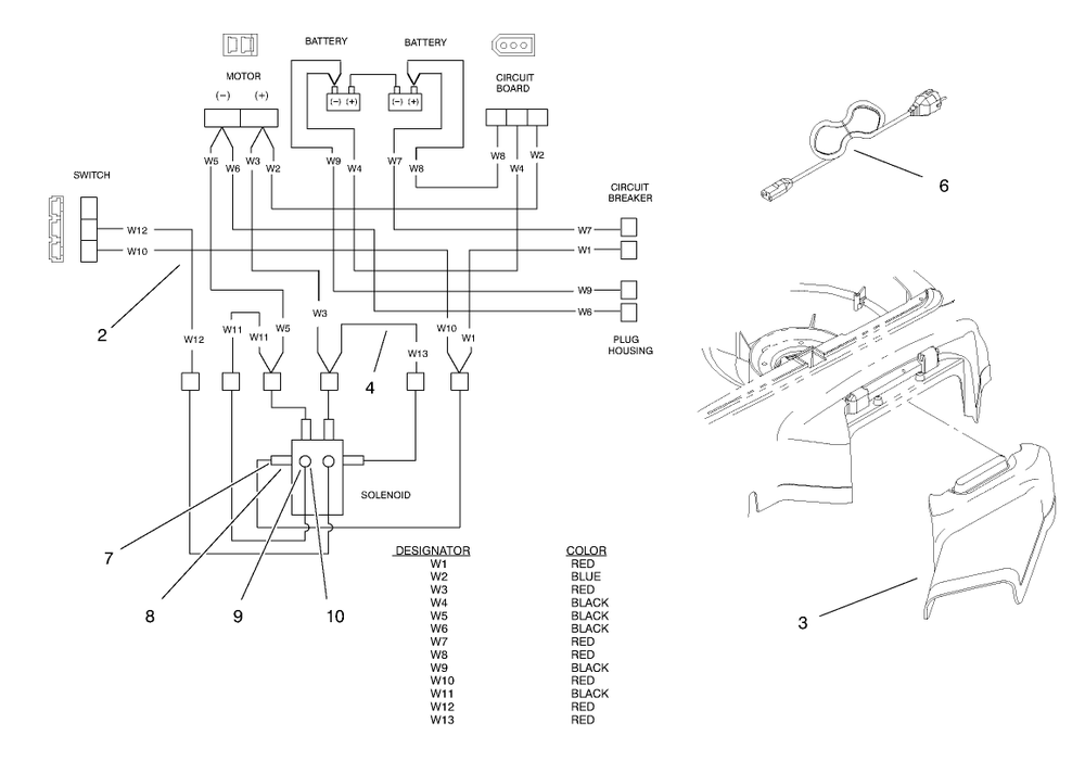 Electrical Wire Diagram, Power Cord And Side Discharge Chute Assembly Diagram and Parts List for 21040 7900001 - 7999999 Toro Lawn Mower