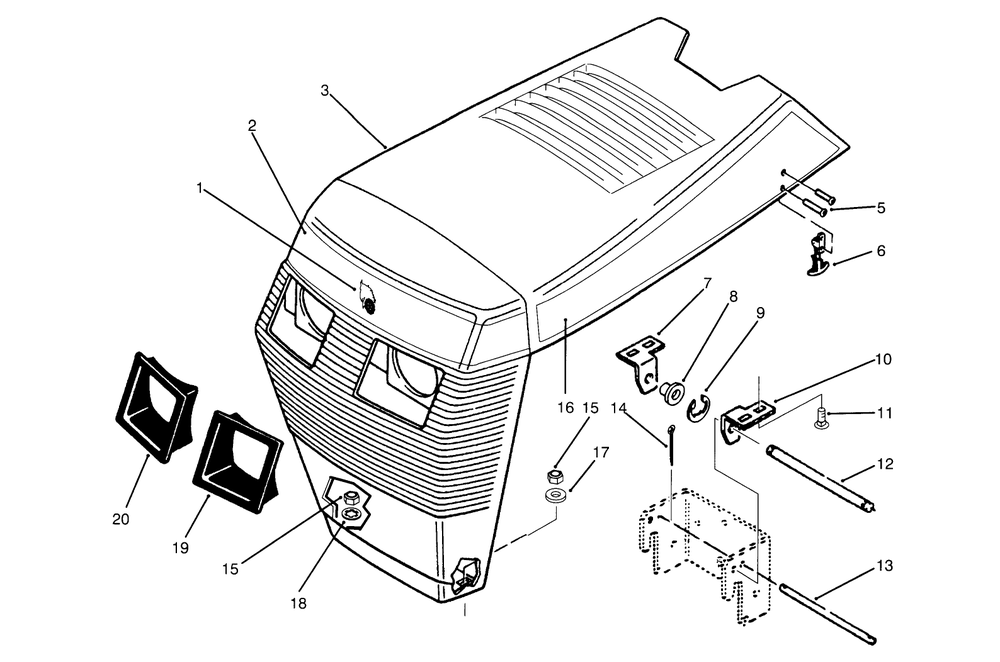 Hood Assembly Diagram and Parts List for 73501 59000412 - 59002868 Toro Lawn Tractor