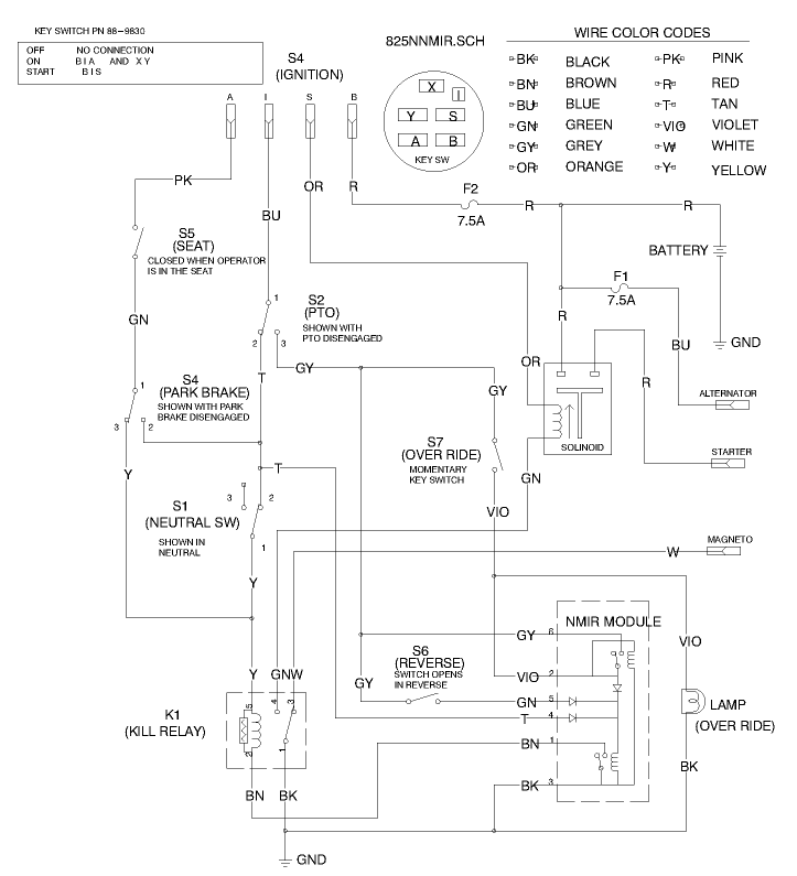 Electrical Schematic Diagram and Parts List for 70044 9900001 - 9999999 Toro Lawn Tractor