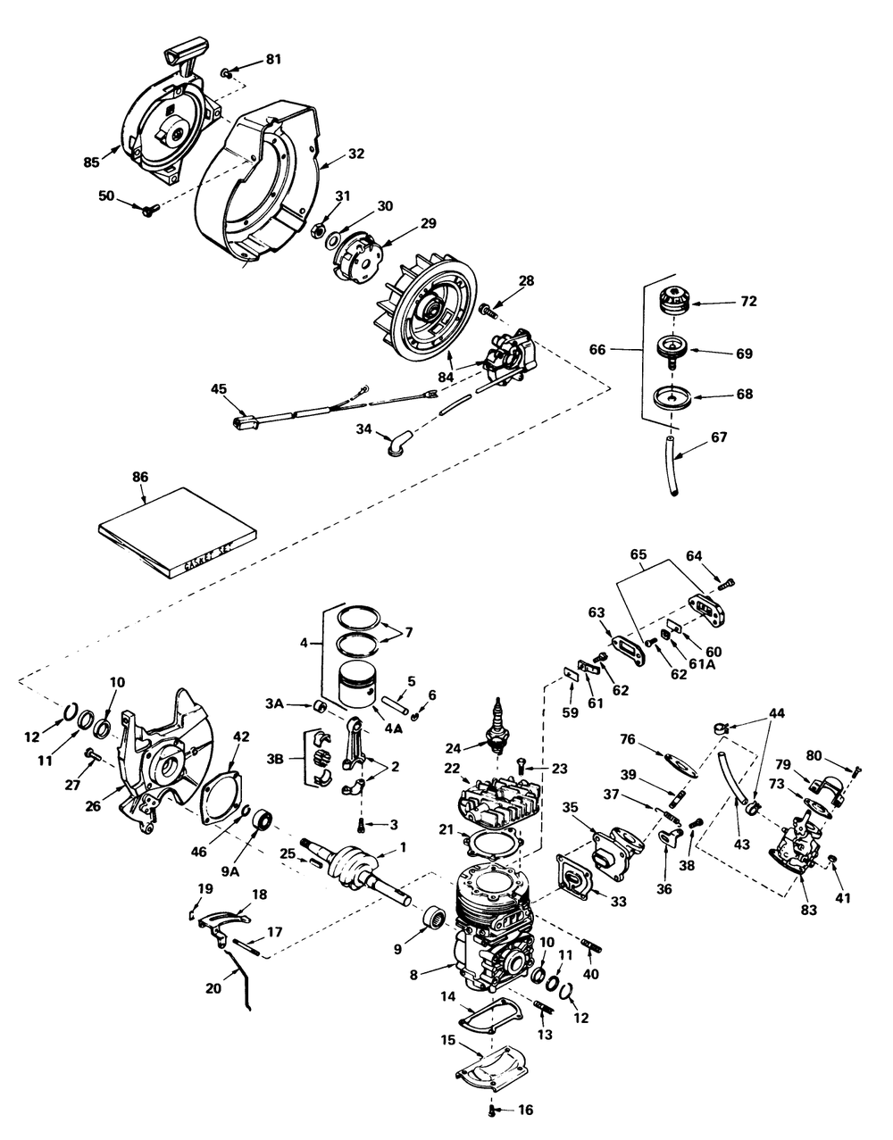 Engine Assembly (Engine Tecumseh Model No. Ah520 Type 1585b) Diagram and Parts List for 38232 2000001 - 2999999 Toro Snow Blower