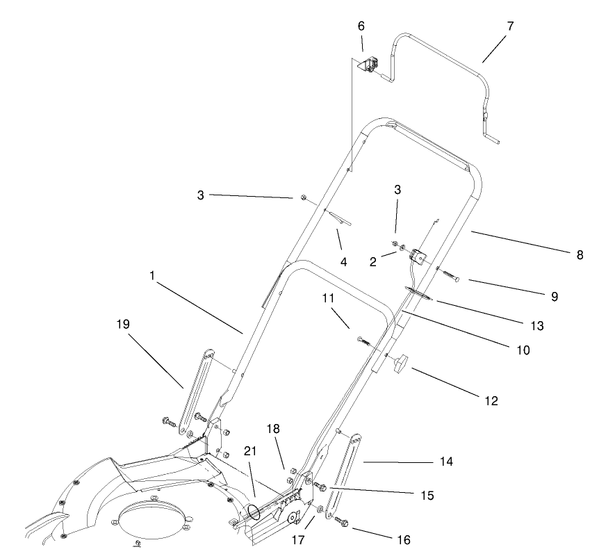 Handle & Controls Assembly Diagram and Parts List for 20030 9900001 - 9999999 Toro Lawn Mower