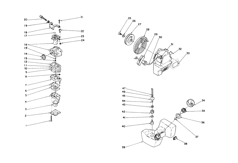 Engine Assembly (Continued) Diagram and Parts List for 51655 0000001 - 0999999 Toro Trimmer