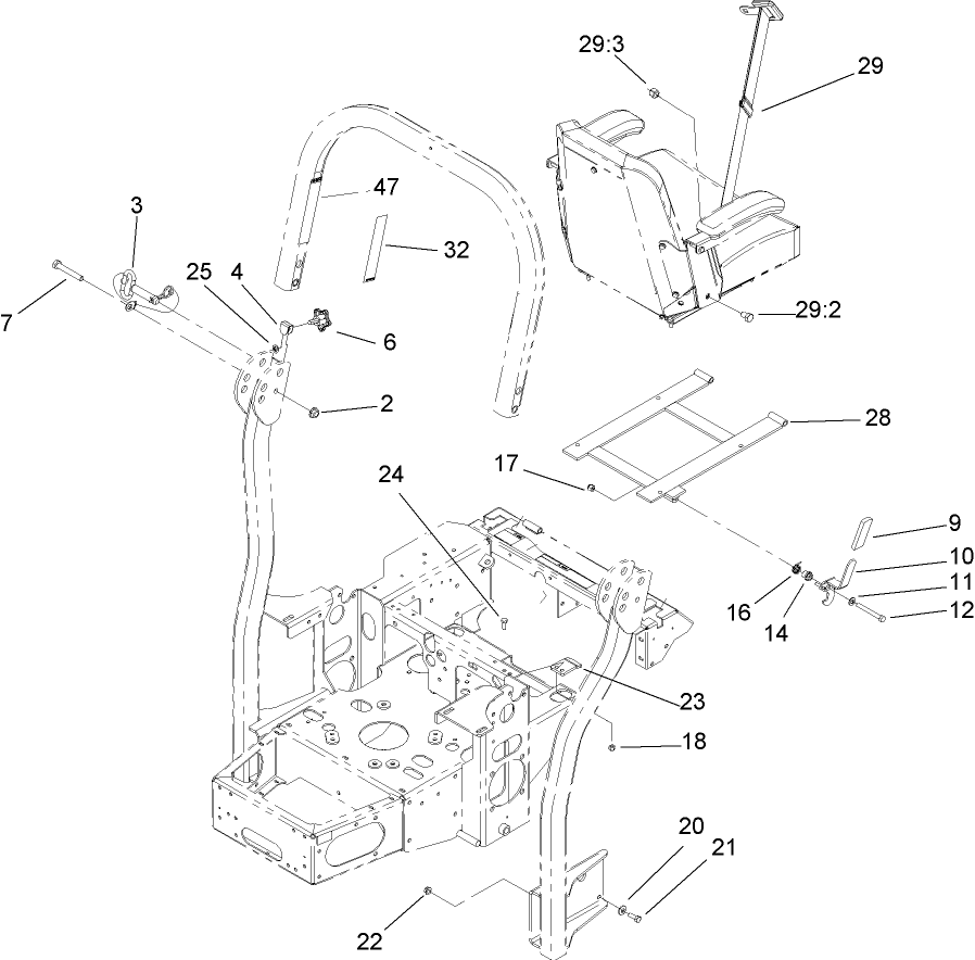 Roll-Over-Protection-System Assembly 1 Diagram and Parts List for 74410 (250007001-250999999)(2005) Toro Lawn Mower