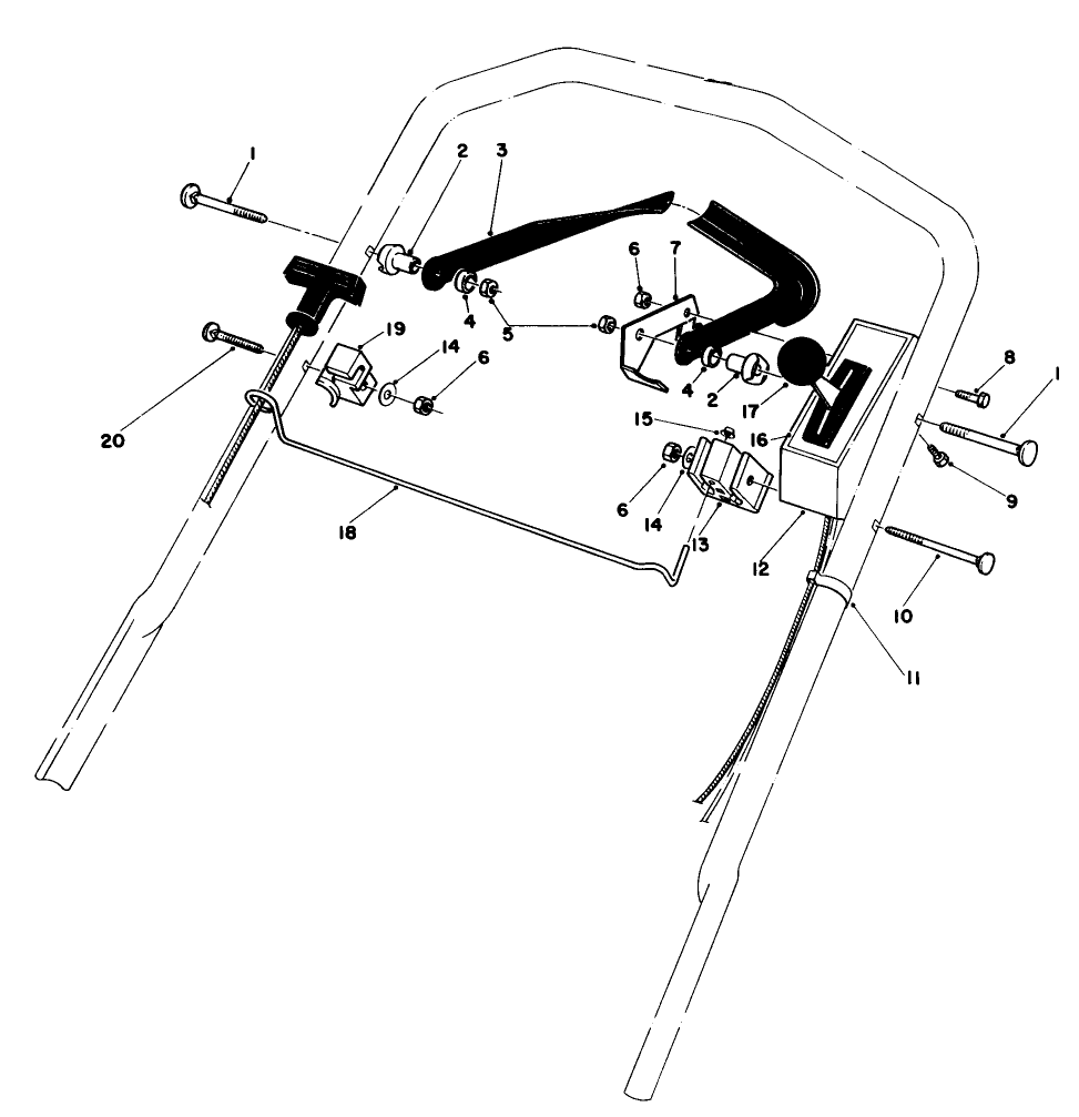 Control Assembly Diagram and Parts List for 20581 4000001 - 4999999 Toro Lawn Mower